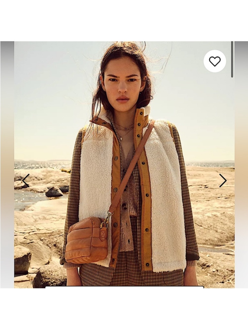 Madewell Addition Sherpa Vest Faux Shearling Antique Cream with tan trim med Guc